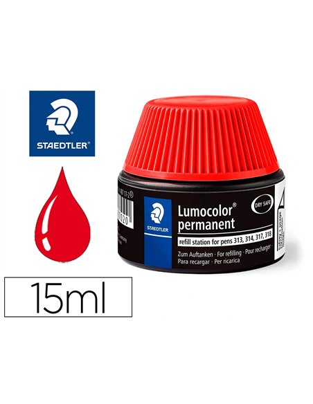 Recharge feutre permanent staedtler lumocolor 487 17 pour feutres 313/314/317/318 flacon 15ml coloris rouge.
