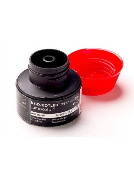 Recharge feutre permanent staedtler lumocolor 487 17 pour feutres 313/314/317/318 flacon 15ml coloris rouge.