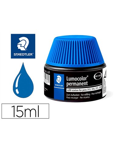 Recharge feutre permanent staedtler lumocolor 487 17 pour feutres 313/314/317/318 flacon 15ml coloris bleu.