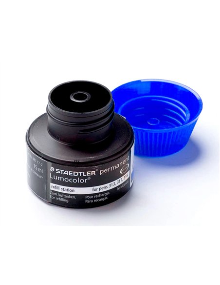 Recharge feutre permanent staedtler lumocolor 487 17 pour feutres 313/314/317/318 flacon 15ml coloris bleu.