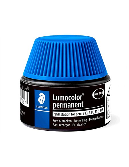 Recharge feutre permanent staedtler lumocolor 487 17 pour feutres 313/314/317/318 flacon 15ml coloris bleu.