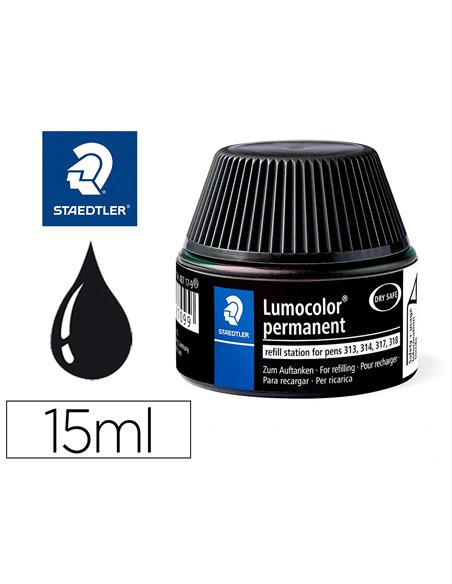 Recharge feutre permanent staedtler lumocolor 487 17 pour feutres 313/314/317/318 flacon 15ml coloris noir.
