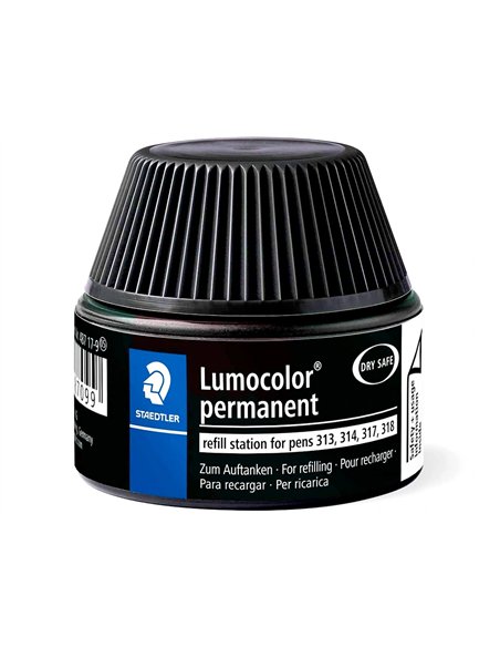 Recharge feutre permanent staedtler lumocolor 487 17 pour feutres 313/314/317/318 flacon 15ml coloris noir.