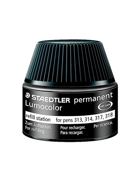 Recharge feutre permanent staedtler lumocolor 487 17 pour feutres 313/314/317/318 flacon 15ml coloris noir.
