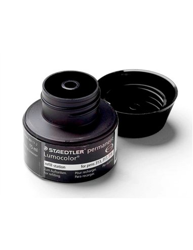 Recharge feutre permanent staedtler lumocolor 487 17 pour feutres 313/314/317/318 flacon 15ml coloris noir.