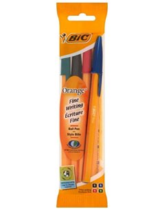 Lot de 4 stylos à bille Bic Orange Original Fine - Pointe ronde 0,8 mm - Trait 0,3 mm - Encre à l'huile - Corps orange - Couleur