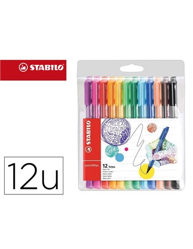 Stylo-feutre stabilo pointmax pointe moyenne ecriture 0,8mm coloris assortis pochette 12 unites.
