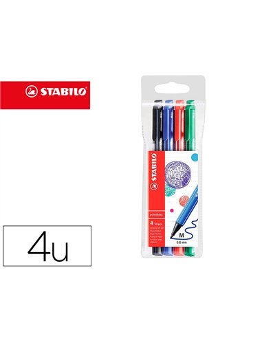 Stylo-feutre stabilo pointmax coloris noir bleu vert rouge pochette de 4 unités.