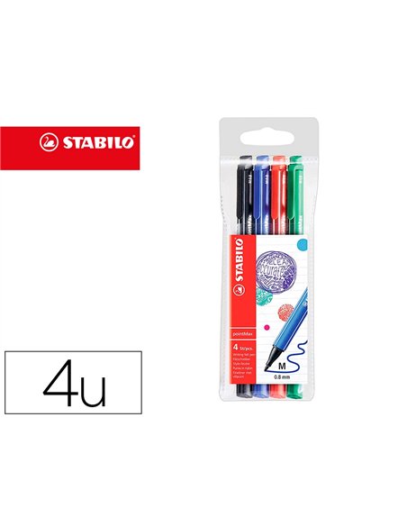 Stylo-feutre stabilo pointmax coloris noir bleu vert rouge pochette de 4 unités.