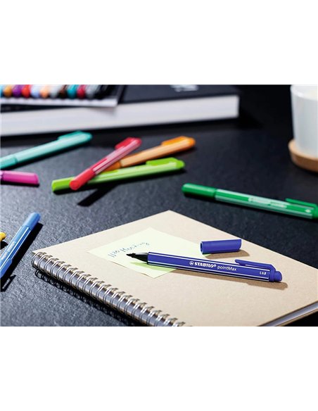 Stylo-feutre stabilo pointmax coloris noir bleu vert rouge pochette de 4 unités.