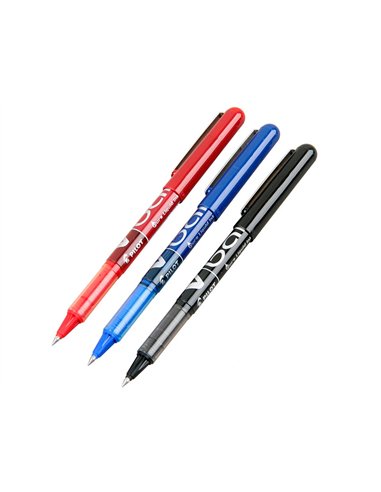 Roller pilot vball 5 écriture fine 0.3mm encre liquide niveau visible régulateur débit clip métal coloris noir.
