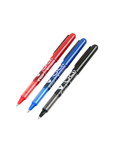 Roller pilot vball 5 écriture fine 0.3mm encre liquide niveau visible régulateur débit clip métal coloris noir.