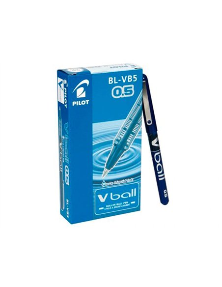 Roller pilot vball 5 écriture fine 0.3mm encre liquide niveau visible régulateur débit clip métal coloris bleu.