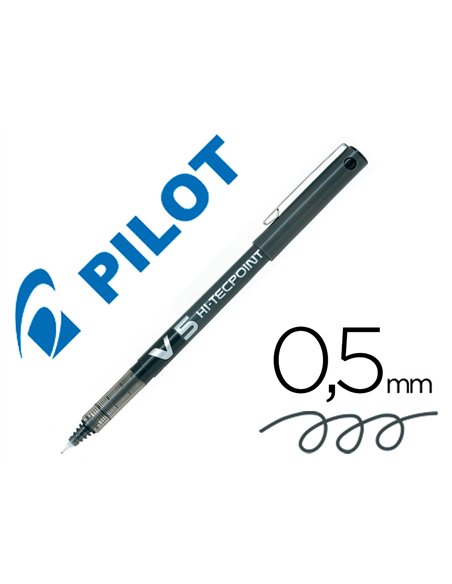 Stylo pilot v5 écriture fine 0.3mm clip métal encre liquide niveau visible pointe indéformable coloris noir.