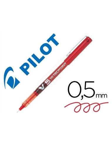 Stylo pilot v5 écriture fine 0.3mm clip métal encre liquide niveau visible pointe indéformable coloris rouge.