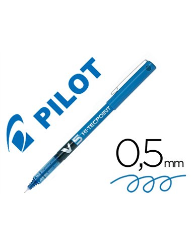Stylo pilot v5 écriture fine 0.3mm clip métal encre liquide niveau visible pointe indéformable coloris bleu.