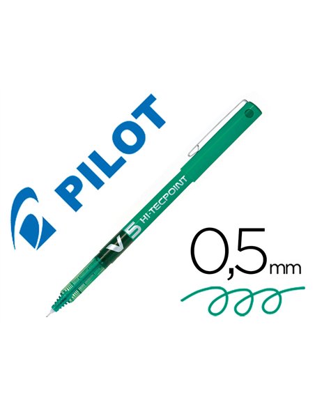 Stylo pilot v5 écriture fine 0.3mm clip métal encre liquide niveau visible pointe indéformable coloris vert.