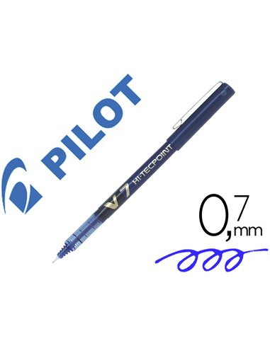 Stylo pilot v7 écriture moyenne 0.7mm clip métal encre liquide niveau visible pointe indéformable trait 0.5 mm col bleu.