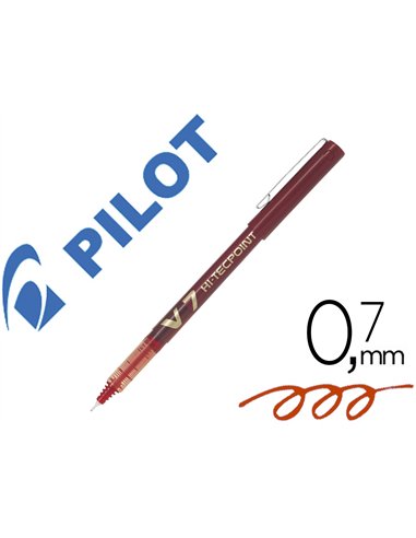Stylo pilot v7 écriture moyenne 0.7mm clip métal encre liquide niveau visible pointe indéformable trait 0.5 mm col rouge.