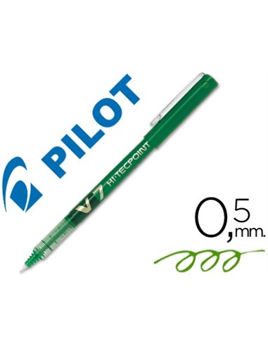 Stylo pilot v7 écriture moyenne 0.7mm clip métal encre liquide niveau visible pointe indéformable trait 0.5 mm col vert.