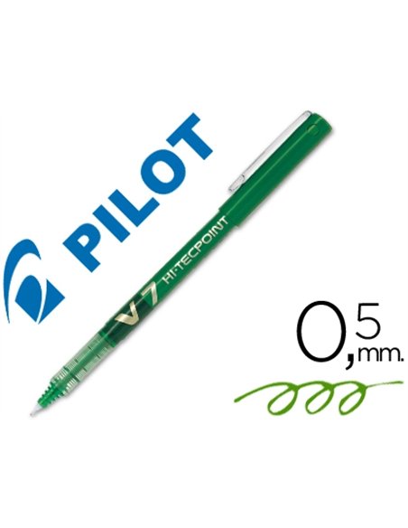 Stylo pilot v7 écriture moyenne 0.7mm clip métal encre liquide niveau visible pointe indéformable trait 0.5 mm col vert.