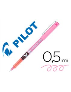Stylo pilot v5 écriture fine 0.3mm clip métal encre liquide niveau visible pointe indéformable coloris rose.
