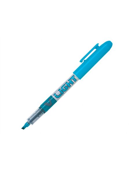 Surligneur pilot v light tracé 1/3mm encre liquide pigmentée fluide niveau d' encre visible coloris bleu.