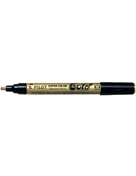 Marqueur pilot feutre permanent encre métallique pointe conique medium non biseautée polyacétate 4.5mm or.
