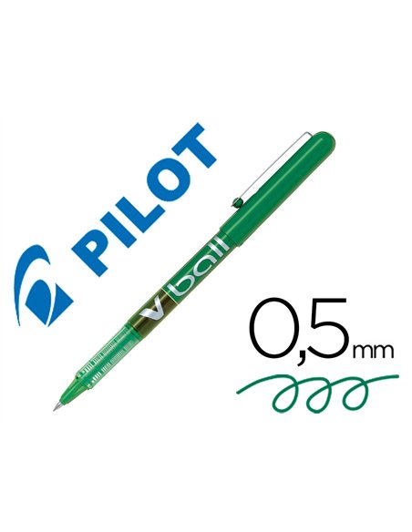 Roller pilot vball 5 écriture fine 0.3mm encre liquide niveau visible régulateur débit clip métal coloris vert.