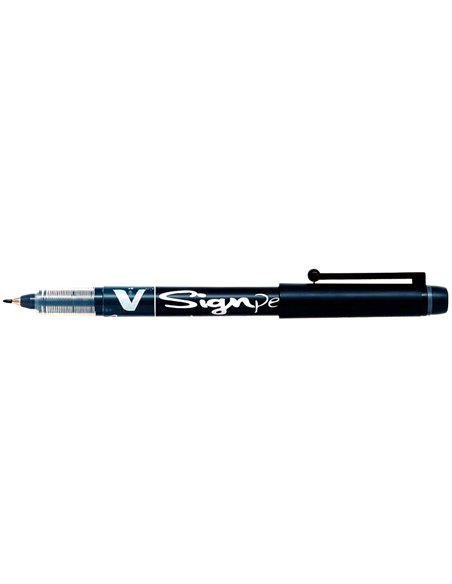 Stylo-feutre pilot v sign pen écriture moyenne 0.6mm pointe fibre polyester encre intense liquide niveau visible noir.
