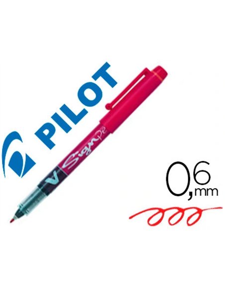 Stylo-feutre pilot v sign pen écriture moyenne 0.6mm pointe fibre polyester encre intense liquide niveau visible rouge.
