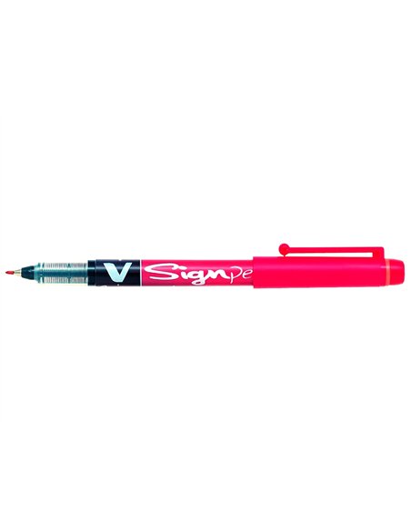 Stylo-feutre pilot v sign pen écriture moyenne 0.6mm pointe fibre polyester encre intense liquide niveau visible rouge.