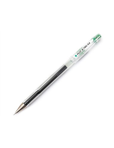 Stylo-bille pilot g-tec-c4 pointe hi-tec écriture extra fine 0.2mm encre gel corps translucide vert.