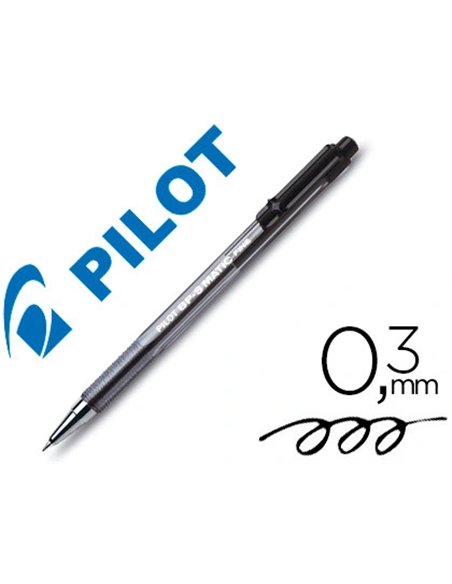 Stylo-bille pilot bp-s matic écriture fine 0.3mm 800m encre classique rétractable corps translucide rechargeable noir.