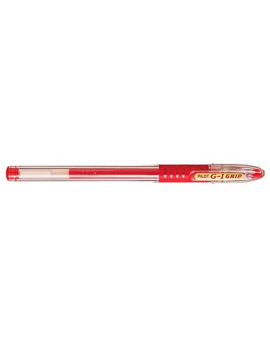 Stylo-bille pilot g1 grip écriture moyenne 0.5mm encre gel rechargeable corps translucide grip caoutchouc rouge.