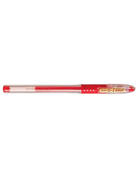 Stylo-bille pilot g1 grip écriture moyenne 0.5mm encre gel rechargeable corps translucide grip caoutchouc rouge.