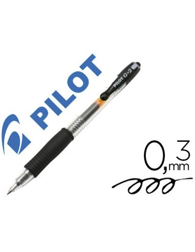 Roller pilot g2 5 ecriture fine 0.3mm encre gel retractable rechargeable corps translucide grip caoutchouc noir.