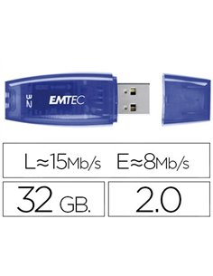 Clé usb emtec 2.0 c410 32go vitesse lecture 15mb/s écriture 5mb/s avec capuchon coloris transparent bleu.