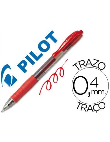 Roller pilot g2 7 ecriture moyenne 0.4mm encre gel retractable rechargeable corps translucide grip caoutchouc rouge.