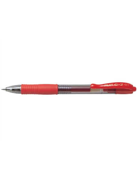 Roller pilot g2 7 ecriture moyenne 0.4mm encre gel retractable rechargeable corps translucide grip caoutchouc rouge.