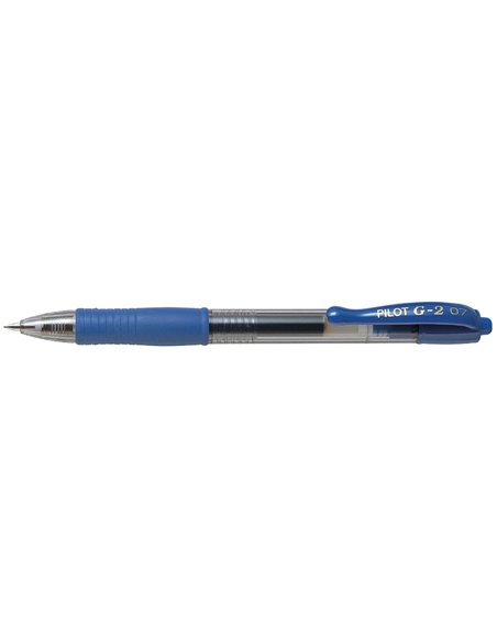 Roller pilot g2 7 ecriture moyenne 0.4mm encre gel retractable rechargeable corps translucide grip caoutchouc bleu.