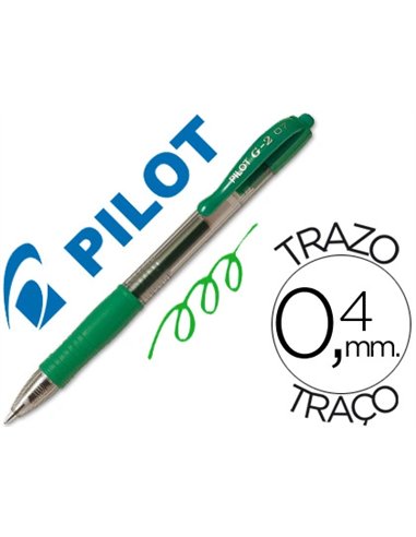 Roller pilot g2 7 ecriture moyenne 0.4mm encre gel retractable rechargeable corps translucide grip caoutchouc vert.