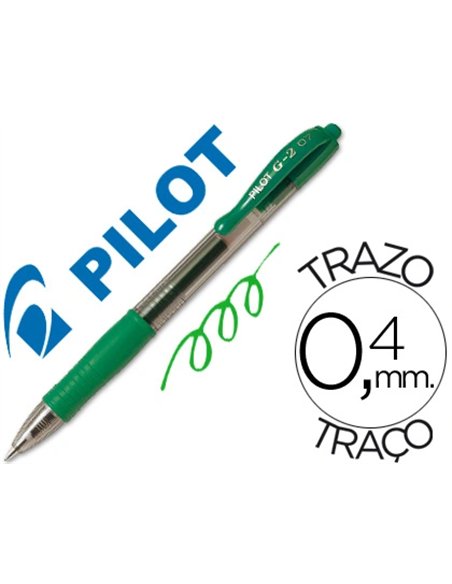 Roller pilot g2 7 ecriture moyenne 0.4mm encre gel retractable rechargeable corps translucide grip caoutchouc vert.