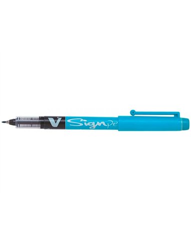 Stylo-feutre pilot v sign pen écriture moyenne 0.6mm pointe fibre polyester encre intense liquide coloris turquoise.