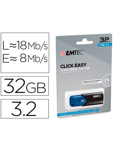 Cle usb emtec 3.2 b110 click easy 32go coloris bleu.