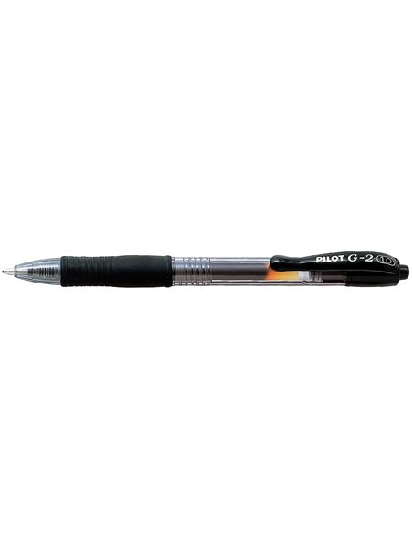Roller pilot g2 10 ecriture moyenne 0.6mm encre gel retractable rechargeable corps translucide grip caoutchouc noir.