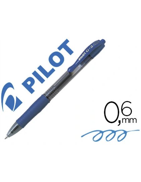Roller pilot g2 10 ecriture moyenne 0.6mm encre gel retractable rechargeable corps translucide grip caoutchouc bleu.