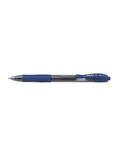 Roller pilot g2 10 ecriture moyenne 0.6mm encre gel retractable rechargeable corps translucide grip caoutchouc bleu.
