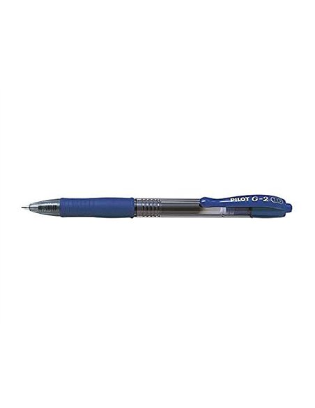 Roller pilot g2 10 ecriture moyenne 0.6mm encre gel retractable rechargeable corps translucide grip caoutchouc bleu.
