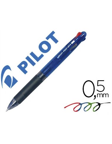 Stylo-bille pilot feed gp4 écriture moyenne 0.5mm encre classique rétractable grip caoutchouc 4 couleurs pack 10 unités.